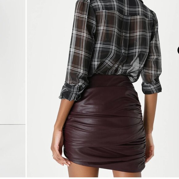 NWT Lulu's Maroon Vegan Faux Leather Ruched Mini Skirt - Picture 7 of 7
